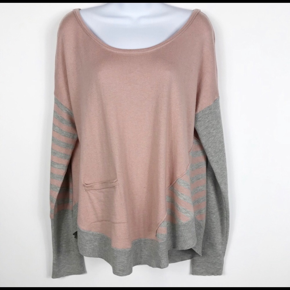 Anthropologie Moth Blush Pink & Gray Striped Sweater S
